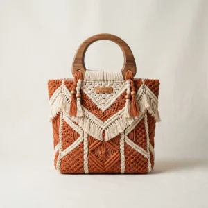 The Luna Macramé Tote – Cream & Terracotta
