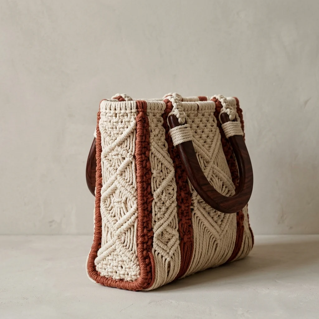 The Luna Macramé Tote – Cream & Terracotta - Image 4