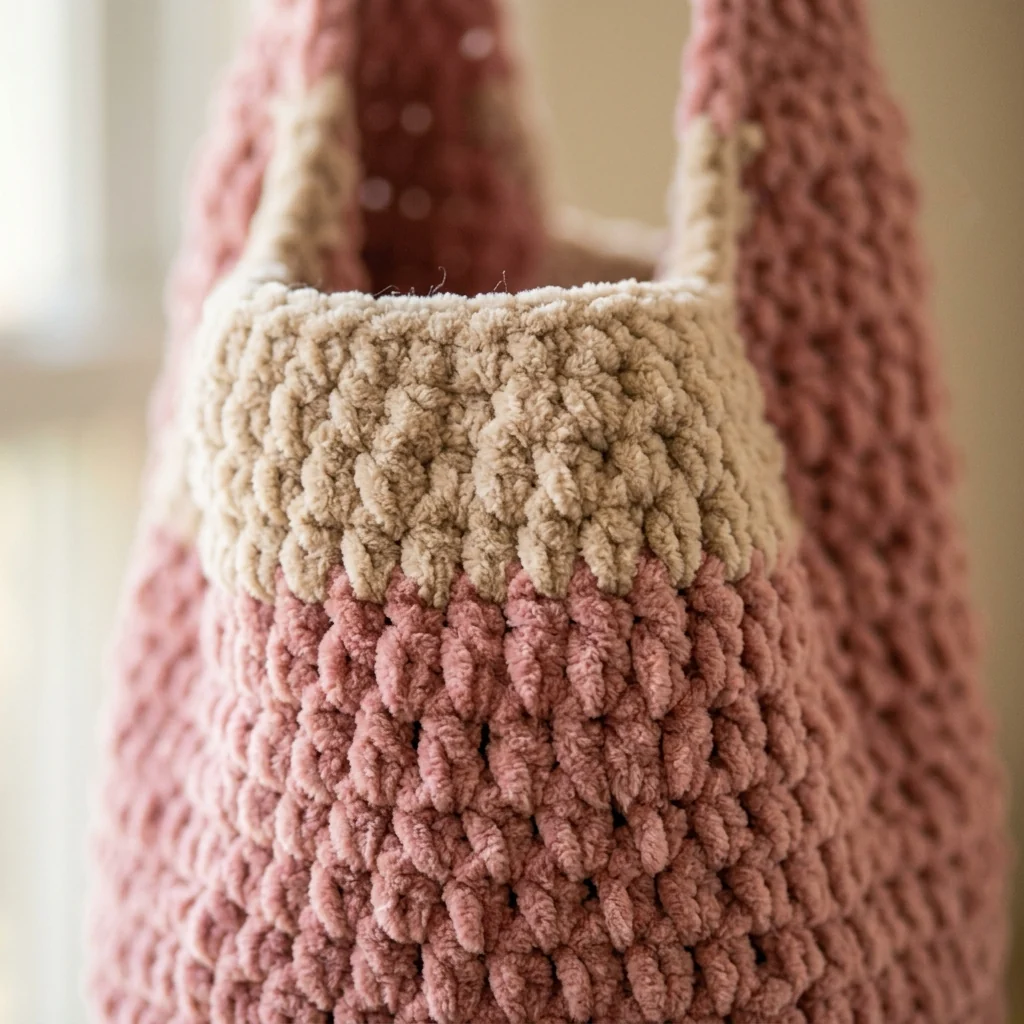 Close view of the textured Oat Beige and Dusty Rose construction of the Zemvo Sienna bag